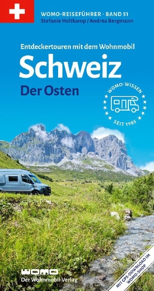 Buchcover und Innenansicht für das Buch: Entdeckertouren mit dem Wohnmobil Schweiz Der Osten