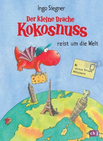 Buchcover und Innenansicht für das Buch: Der kleine Drache Kokosnuss reist um die Welt