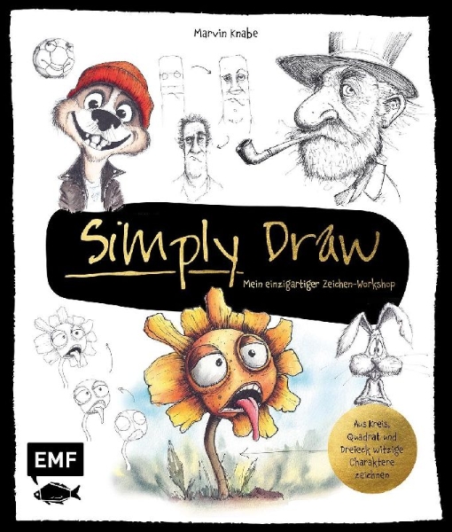 Buchcover und Innenansicht für das Buch: Simply Draw - Mein einzigartiger Zeichen-Workshop für ausdrucksstarke Figuren