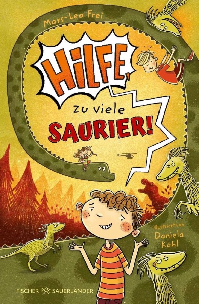 Buchcover und Innenansicht für das Buch: Hilfe, zu viele Saurier!