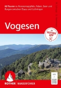 Buchcover und Innenansicht für das Buch: ROTHER Wanderführer Vogesen. 60 Touren zu Panoramagipfeln, Felsen, Seen und Burgen zwischen Elsass und Lothringen