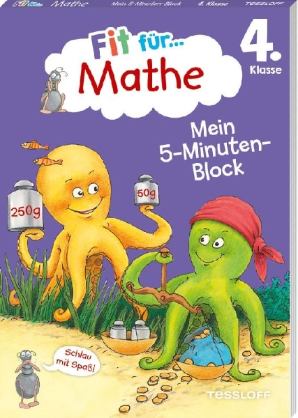 Buchcover und Innenansicht für das Buch: Fit für Mathe 4. Klasse. Mein 5-Minuten-Block