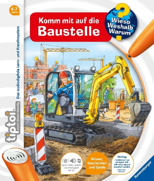 Buchcover und Innenansicht für das Buch: tiptoi® Wieso? Weshalb? Warum? Komm mit auf die Baustelle