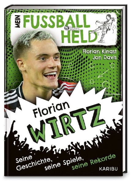 Buchcover und Innenansicht für das Buch: Mein Fußballheld Florian Wirtz - Seine Geschichte, seine Spiele, seine Rekorde