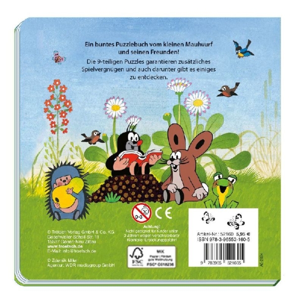Buchcover und Innenansicht für das Buch: Trötsch Der kleine Maulwurf Puzzlebuch mit 4 Puzzle Maulwurf