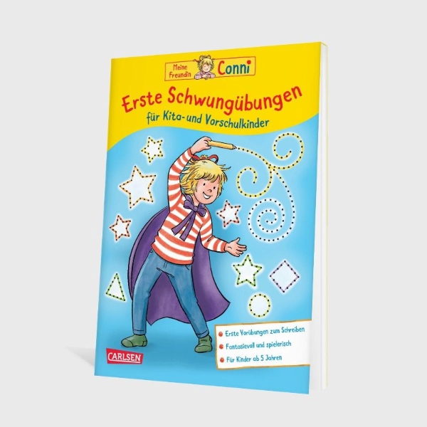 Buchcover und Innenansicht für das Buch: Conni Gelbe Reihe (Beschäftigungsbuch): Erste Schwungübungen für Kita- und Vorschulkinder