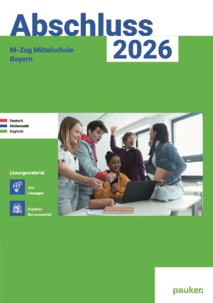 Buchcover und Innenansicht für das Buch: Abschluss 2026 - M-Zug Mittelschule Bayern - Lösungsband - Deutsch, Mathe und Englisch