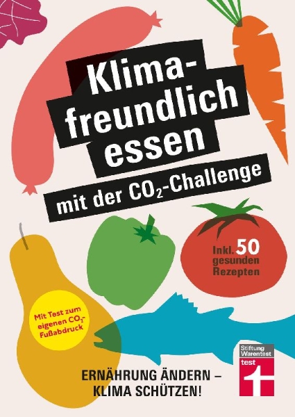 Buchcover und Innenansicht für das Buch: Klimafreundlich essen mit der CO2-Challenge