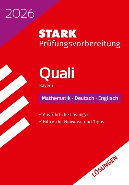 Buchcover und Innenansicht für das Buch: STARK Lösungen zu Mathematik, Deutsch, Englisch 9. Klasse - Quali Mittelschule 2026 Bayern - Prüfungsvorbereitung