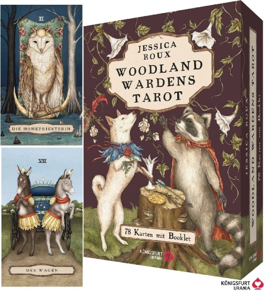 Buchcover und Innenansicht für das Buch: Woodland Wardens Tarot - Set mit Booklet u. 78 Karten