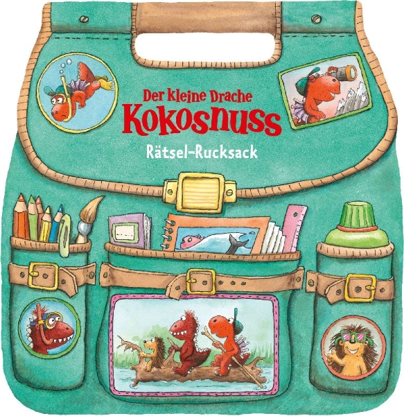 Buchcover und Innenansicht für das Buch: Der kleine Drache Kokosnuss - Rätsel-Rucksack