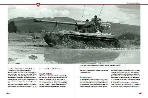 Buchcover und Innenansicht für das Buch: Panzerfahrzeuge der Schweizer Armee