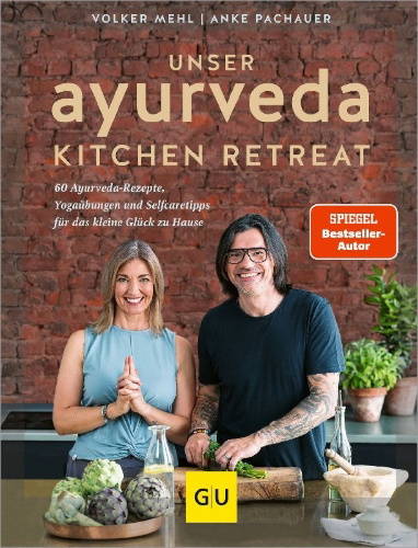 Buchcover und Innenansicht für das Buch: Unser Ayurveda Kitchen Retreat