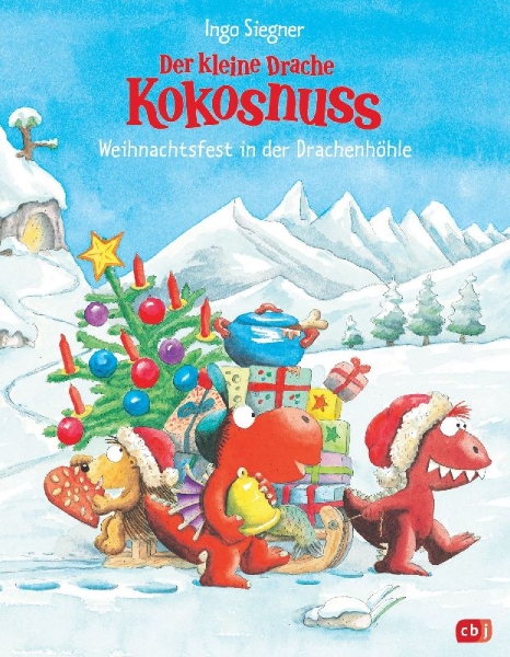 Buchcover und Innenansicht für das Buch: Der kleine Drache Kokosnuss - Weihnachtsfest in der Drachenhöhle