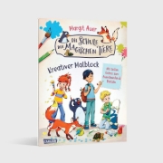 Buchcover und Innenansicht für das Buch: Die Schule der magischen Tiere Beschäftigung: Kreativer Malblock