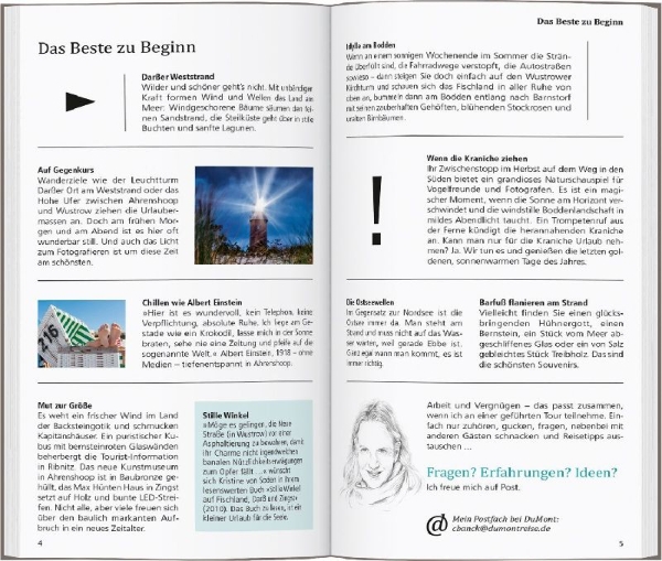 Buchcover und Innenansicht für das Buch: DUMONT direkt Reiseführer Fischland, Darß, Zingst