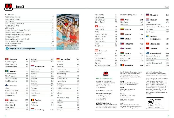 Buchcover und Innenansicht für das Buch: ACSI Campingführer Europa 2026