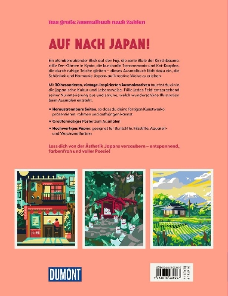 Buchcover und Innenansicht für das Buch: Japan - Das große Ausmalbuch nach Zahlen