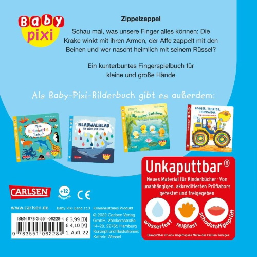 Buchcover und Innenansicht für das Buch: Baby Pixi (unkaputtbar) 113: Zippelzappel Trippeltrappel