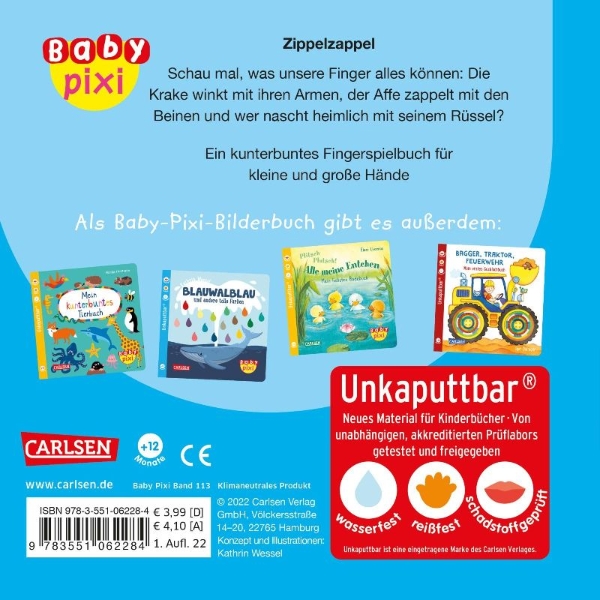 Buchcover und Innenansicht für das Buch: Baby Pixi (unkaputtbar) 113: Zippelzappel Trippeltrappel