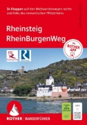 Buchcover und Innenansicht für das Buch: ROTHER Wanderführer Rheinsteig - RheinBurgenWeg. 34 Etappen auf den Weitwanderwegen rechts und links des romantischen Mittelrheins