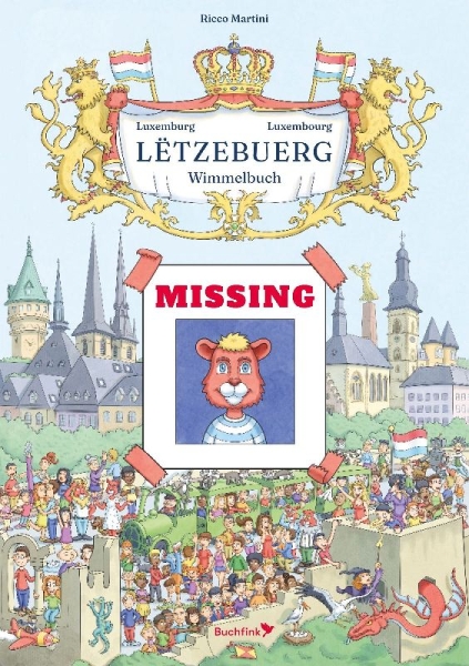 Buchcover und Innenansicht für das Buch: Wimmelbuch Lëtzebuerg Luxemburg Luxembourg
