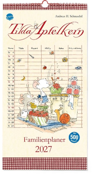 Buchcover und Innenansicht für das Buch: Tilda Apfelkern. Familienplaner 2027