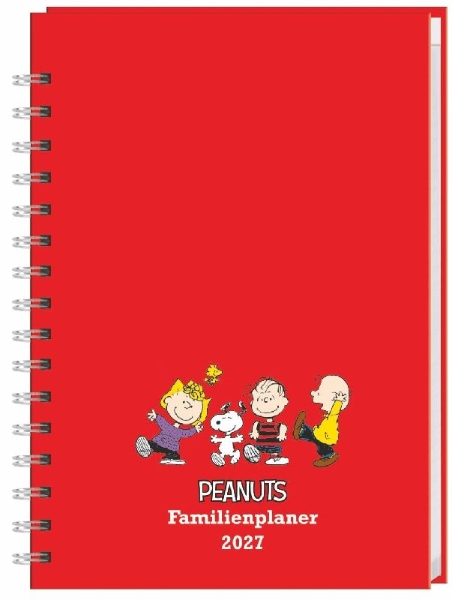 Buchcover und Innenansicht für das Buch: Peanuts Familienplaner-Buch A5 2027