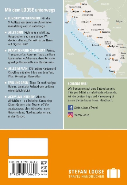Buchcover und Innenansicht für das Buch: Stefan Loose Reiseführer Balkan, Die Adria-Route. Slowenien, Kroatien, Bosnien und Herzegowina, Montenegro, Albanien