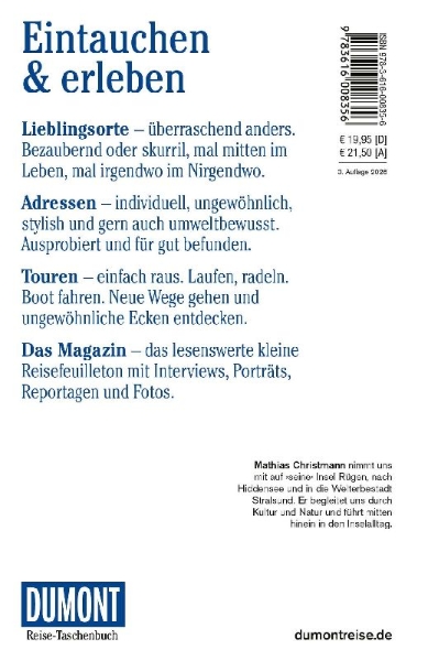 Buchcover und Innenansicht für das Buch: DUMONT Reise-Taschenbuch Reiseführer Rügen, Hiddensee & Stralsund