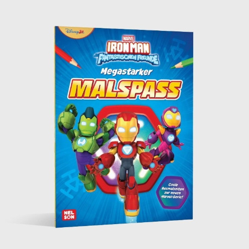 Buchcover und Innenansicht für das Buch: MARVEL: Iron Man und seine fantastischen Freunde: Megastarker Malspaß