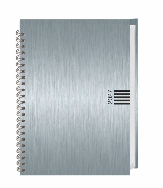 Buchcover und Innenansicht für das Buch: Wochen-Cheftimer A5, Alu silber 2027