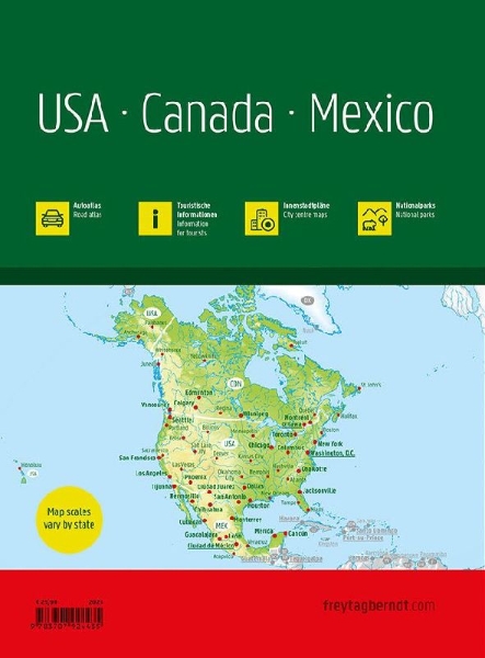 Buchcover und Innenansicht für das Buch: freytag & berndt Autoatlas USA - Canada - Mexico 2026/2027 1:400.000