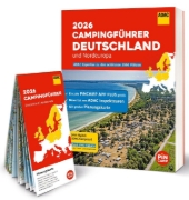 Buchcover und Innenansicht für das Buch: ADAC Campingführer Deutschland/Nordeuropa 2026
