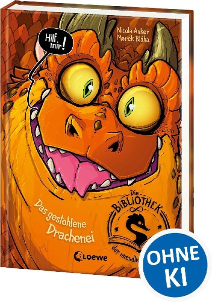 Buchcover und Innenansicht für das Buch: Die Bibliothek der unendlichen Abenteuer (Band 1) - Das gestohlene Drachenei