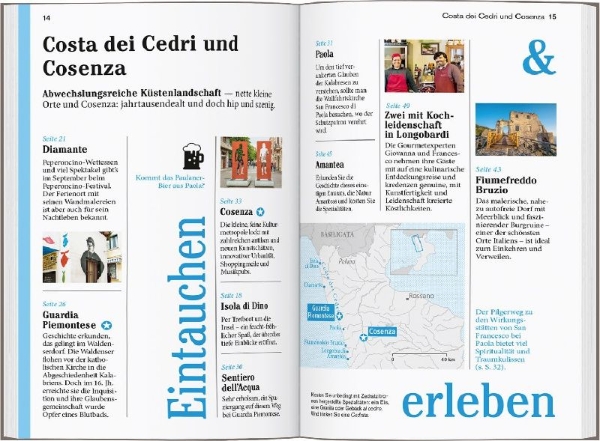 Buchcover und Innenansicht für das Buch: DUMONT Reise-Taschenbuch Reiseführer Kalabrien