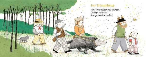 Buchcover und Innenansicht für das Buch: Ich entdecke Peter und der Wolf - Pappbilderbuch mit hochwertigem Sound (Mein kleines Klangbuch)