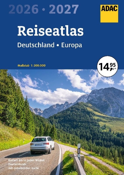 Buchcover und Innenansicht für das Buch: ADAC Reiseatlas 2026/2027 Deutschland 1:200.000, Europa 1:4,5 Mio.
