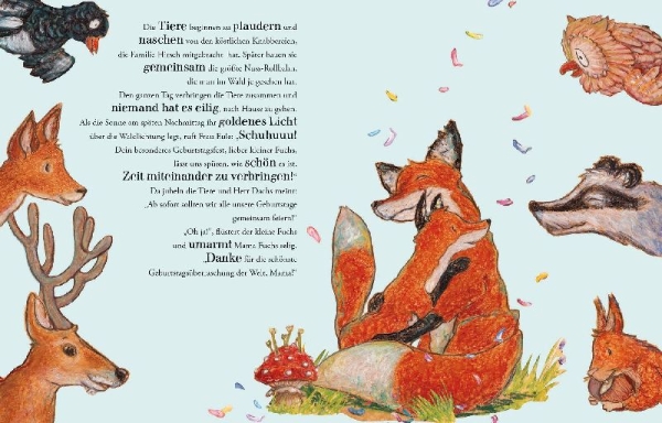 Buchcover und Innenansicht für das Buch: Viel Glück zum Geburtstag, kleiner Fuchs!