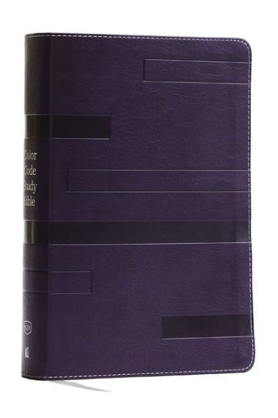 Buchcover und Innenansicht für das Buch: Color Code Study Bible, Revealing God's Truth Color by Color (KJV, Purple Leathersoft, Red Letter, Thumb Indexed)