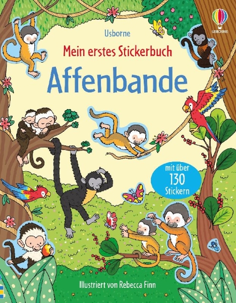 Buchcover und Innenansicht für das Buch: Mein erstes Stickerbuch: Affenbande