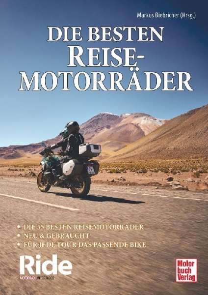 Buchcover und Innenansicht für das Buch: Ride - Die besten Reisemotorräder: neu & gebraucht