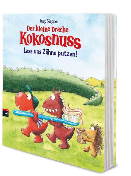 Buchcover und Innenansicht für das Buch: Der kleine Drache Kokosnuss - Lass uns Zähne putzen!