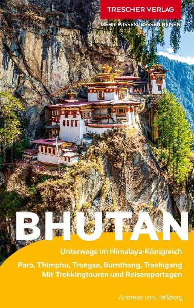 Buchcover und Innenansicht für das Buch: TRESCHER Reiseführer Bhutan