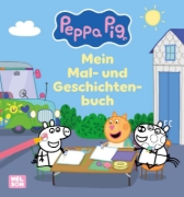 Buchcover und Innenansicht für das Buch: Peppa Wutz Ausmalbilder: Peppa Pig: Mein Mal- und Geschichtenbuch