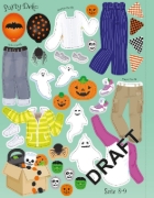 Buchcover und Innenansicht für das Buch: Mein Anziehpuppen-Stickerbuch: Halloween