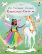 Buchcover und Innenansicht für das Buch: Mein Anziehpuppen-Stickerbuch: Regenbogen-Einhörner