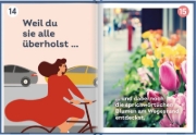 Buchcover und Innenansicht für das Buch: 100 Gründe, warum Fahrradfahrer glücklicher sind