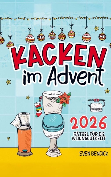Buchcover und Innenansicht für das Buch: Kacken im Advent: 24 Rätsel für die Weihnachtszeit auf dem Klo