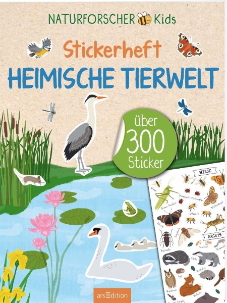 Buchcover und Innenansicht für das Buch: Naturforscher-Kids - Stickerheft Heimische Tierwelt
